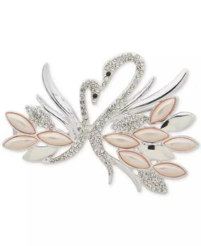 Anne Klein | Boxed Silver Tone Crystal Blush Pearl Swan Pin,商家Macy's,价格¥82