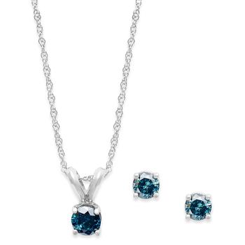 商品10k White Gold Blue Diamond Necklace and Earring Set (1/4 ct. t.w.)图片