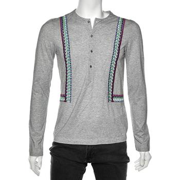 [二手商品] Just Cavalli | Just Cavalli Grey Cotton Embroidered Detailed Long Sleeve T-Shirt M商品图片,