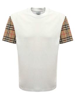 Burberry | Burberry White Cotton T-shirt With Vintage Check Sleeves商品图片,7.7折