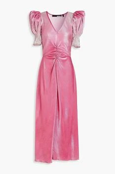 ROTATE Birger Christensen | Ruched metallic plissé-satin midi dress,商家THE OUTNET US,价格¥893