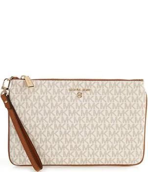 推荐Michael Kors Ladies Jet Set Charm Large Signature Logo Semi Lux Top Zip Wristlet- Vanilla/Acorn商品