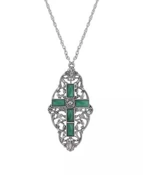 Symbols of Faith | Pewter Green Stone Cross Necklace,商家Macy's,价格¥407