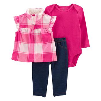 Carter's | Baby Girls Fleece Little Vest, Bodysuit and Pants, 3 Piece Set商品图片,