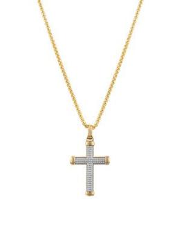 Esquire Men's Jewelry | Goldtone Ion-Plated Stainless Steel & White Diamond Textured Cross Pendant Necklace商品图片,4.9折