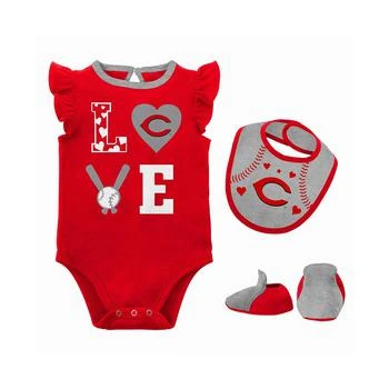 Outerstuff | Baby Boys and Girls Red, Heather Gray Cincinnati Reds Three-Piece Love of Baseball Bib, Bodysuit and Booties Set,商家Macy's,价格¥240