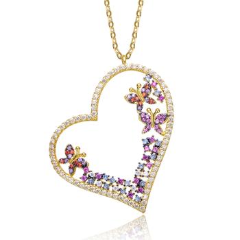 商品Genevive | Sterling Silver 14k Gold Plated Multi Colored Cubic Zirconia Heart Necklace,商家Premium Outlets,价格¥1390图片