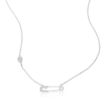 商品Adornia Safety Pin Heart Necklace Sterling Silver Crystal图片