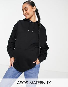ASOS | ASOS DESIGN Maternity oversized boyfriend hoodie in black商品图片,