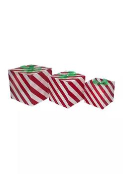 推荐Set of 3 Red and White Striped Gift Box Outdoor Christmas Decor商品