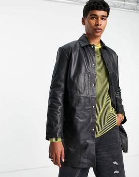 商品ASOS DESIGN real leather trench coat in black图片
