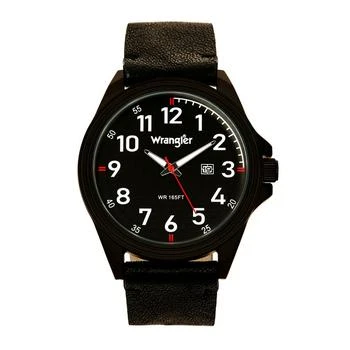 Wrangler | Men's Watch, 48MM IP Black Case, Black Dial, White Arabic Numerals, Black Strap, Analog, Red Second Hand, Date Function 