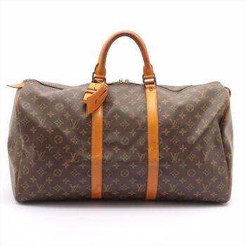 lv行李箱, [二手商品] Louis Vuitton | Louis Vuitton Brown Monogram Canvas Leather Keepall 50 cm Duffle Bag Luggage商品图片 