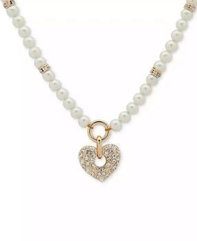 Anne Klein | Gold-Tone Imitation Pearl & Pavé Heart Pendant Necklace, 16" + 3" extender,商家Macy's,价格¥206