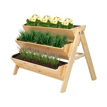 商品47" x 27" x 32" 3-Tier Wood Raised Garden Bed with Clapboard for Tools图片