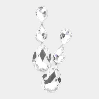 FASHNZFAB | Triple Glass Crystal Teardrop Evening Earrings - Silver,商家Premium Outlets,价格¥149
