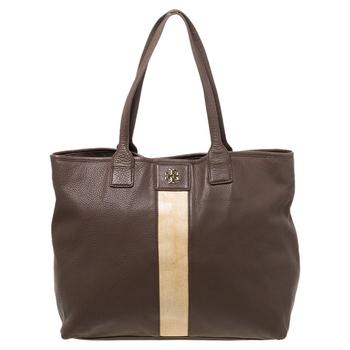 tory burch托特包精选, [二手商品] Tory Burch | Tory Burch Brown/Beige Leather Shopper Tote商品图片 5.3折
