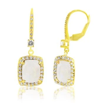 MAX + STONE | 18K Gold Plated Genuine Moonstone Cushion Cut Dangle Drop Earrings With White Topaz Accents,商家Premium Outlets,价格¥516