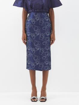 推荐Amelia floral-embroidered silk-blend taffeta skirt商品