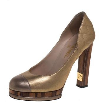 香奈儿鞋是什么牌子, [二手商品] Chanel | Chanel Metallic Gold/Bronze Quilted Leather CC Platform  Pumps Size 39商品图片 6.1折, 满1件减$100, 满减