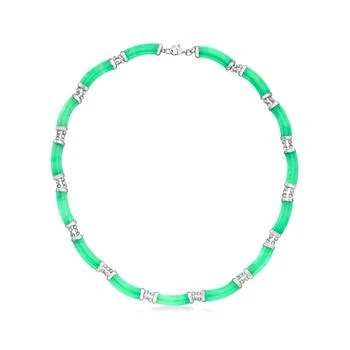 Ross-Simons | Ross-Simons Curved Jade Necklace in Sterling Silver,商家Premium Outlets,价格¥1468