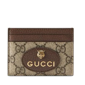 Gucci | 【预售3-7天】GUCCI/古驰  2021 Neo Vintage系列 米色/乌木色GG Supreme帆布棕色皮革饰面卡包597557K9GOT8861,商家IWCOCO,价格¥2035