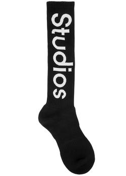 Acne Studios | Black logo cotton-blend knee-high socks商品图片,满$1享8.9折, 满折