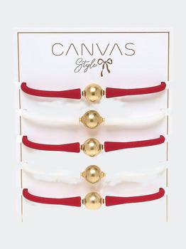 商品Canvas Style | Bali Game Day 24K Gold Bracelet Set Of 5 In Crimson And White,商家Verishop,价格¥892图片