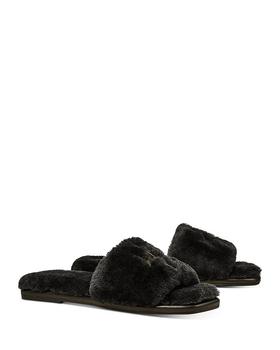 tory burch double lee, Tory Burch | Women's Double T Fluffy Slippers商品图片 2.9折