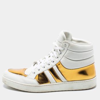推荐Gucci Gold/White Leather Ronnie High Top Sneakers Size 44商品
