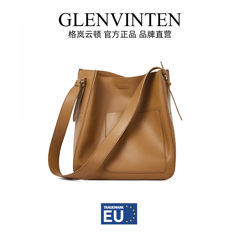 GLENVINTEN | 格岚云顿款真皮女包休闲单肩斜挎包女复古水桶包小众设计通勤托特包 满$10减$1, 包邮包税, 满减