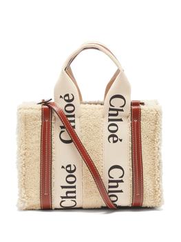 Chloé | Woody small shearling and leather cross-body bag商品图片,