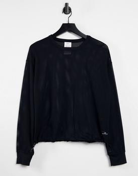 推荐DKNY mesh crew neck top in black商品