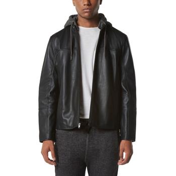 Marc New York by Andrew Marc | Men's Kinsburg Leather Racer Jacket with Removable Hood商品图片,4折