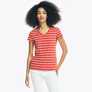 Nautica | Nautica Womens Striped V-Neck T-Shirt商品图片 4.4折