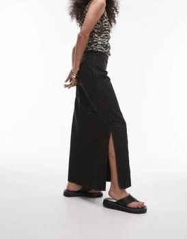 Topshop | Topshop twill raw edge topstitch midi skirt in mono,商家ASOS,价格¥389
