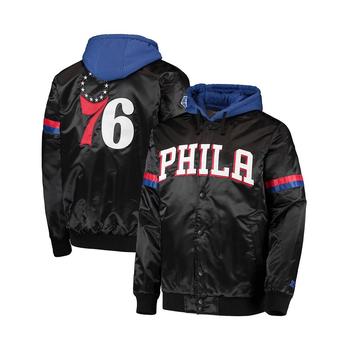 推荐Men's Black, Royal Philadelphia 76Ers Nba 75Th Anniversary Full-Snap Varsity Hoodie Jacket商品
