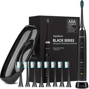 商品AquaSonic Black Series Ultra Whitening Toothbrush – ADA Accepted Electric Toothbrush - 8 Brush Heads & Travel Case - Ultra Sonic Motor & Wireless Charging - 4 Modes w Smart Timer - Sonic Electric图片