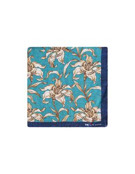 商品Kiton | KITON Turquoise Pocket Handkerchief With Beige Floral Pattern,商家Baltini,价格¥892图片