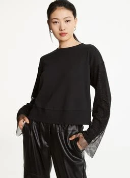 推荐Long Sleeve Sweatshirt With Crystal Mesh Overlay Sleeves商品