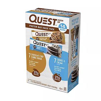 推荐Quest Protein Bar Variety Pack, Chocolate Chip Cookie Dough and Cookies & Cream (14 ct.)商品