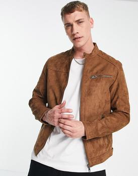 essentials棉服, Jack & Jones | Jack & Jones Essentials biker jacket in faux suede tan商品图片 6.5折