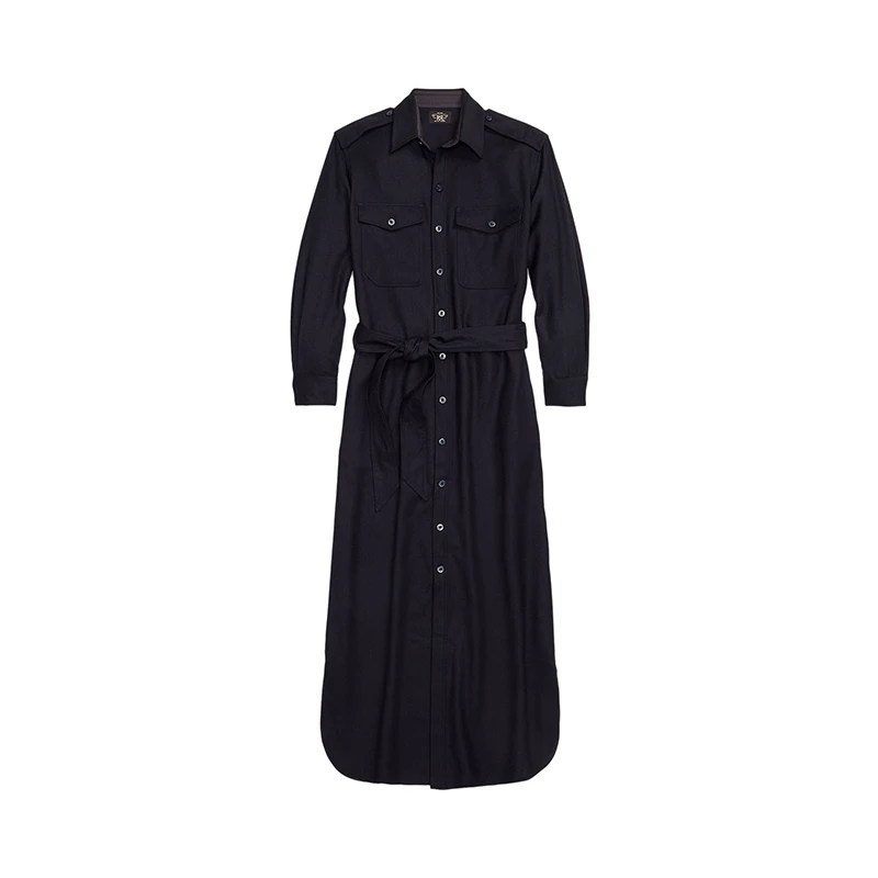 Ralph Lauren | 拉夫劳伦 女士黑色羊毛/尼龙混纺长袖立领衬衫式连衣裙 8折, 包邮包税