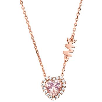 Michael Kors | 14k Rose Gold-Plated Sterling Silver Crystal Heart Halo Pendant Necklace, 16" + 2" extender商品图片,