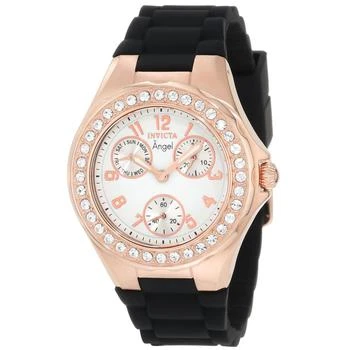 推荐Invicta 1645 Women's Angel Crystal Accented Bezel White Dial Black Silicone Strap Watch商品