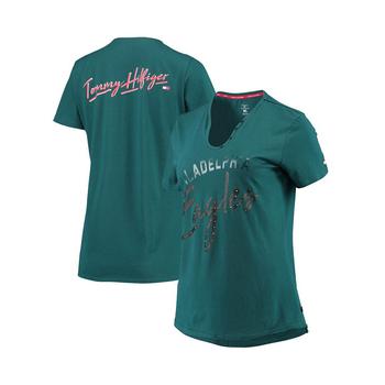 Tommy Hilfiger | Women's Midnight Green Philadelphia Eagles Riley V-Neck T-shirt商品图片,
