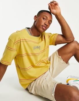 product Topman oversized stripe t-shirt with Vermont embroidery in mustard image