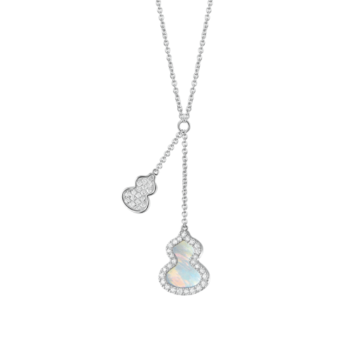 推荐【预售一周】QEELIN/麒麟珠宝  经典款18K金镶嵌钻石两个白贝母葫芦项链 WU-NL0008A-WGDMOP商品