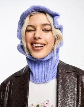 COLLUSION | COLLUSION frill knitted hood balaclava in light blue 
