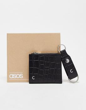 asos包, ASOS | ASOS DESIGN keyring and wallet set in leather with C initial商品图片 